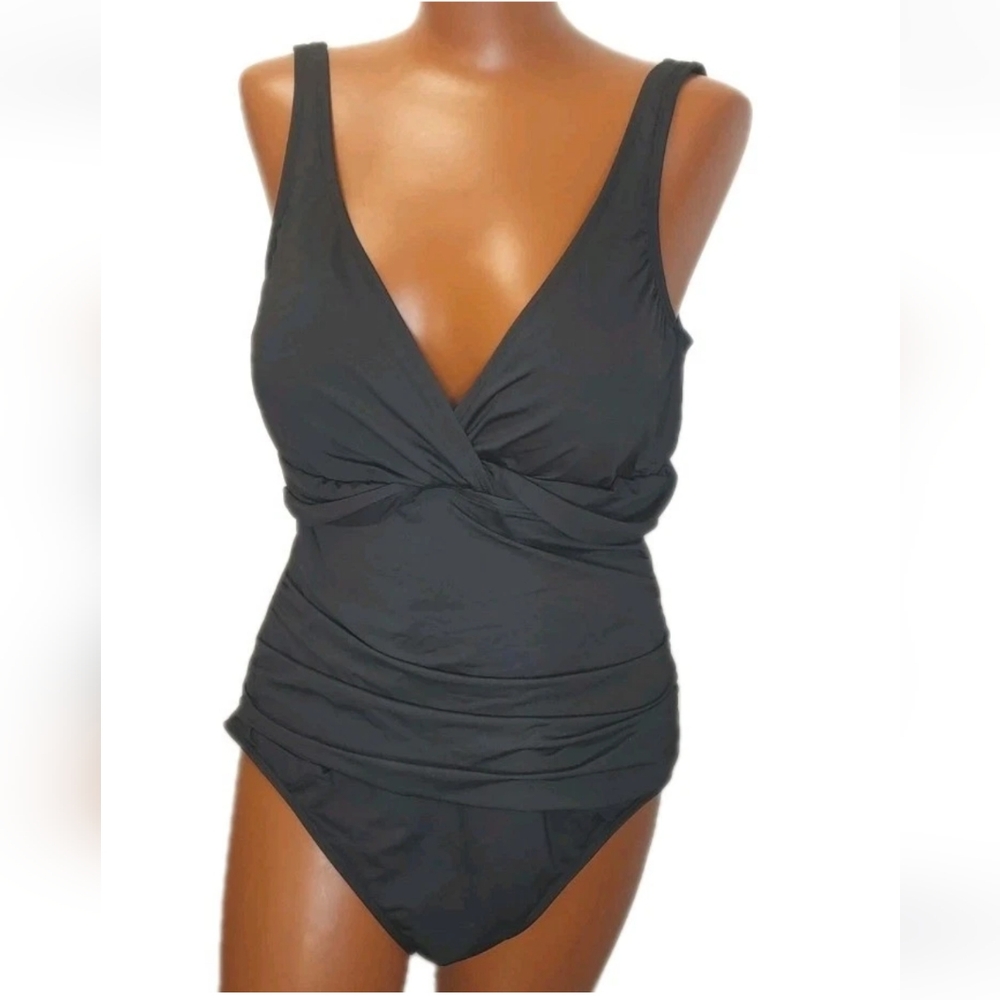 Lauren Ralph Lauren Twist Front Swimsuit Woman 16W Underwire Shaping Black Nwt - Picture 4 of 14